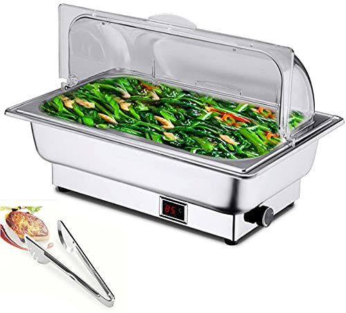 Stainless Steel Chafing Dishes, 9L Buffet Server and Warmers, Catering Food Warmers with 90° Half Clamshell for Parties, Buffets, Banquets - Adjustable Temperature(35-80 °)