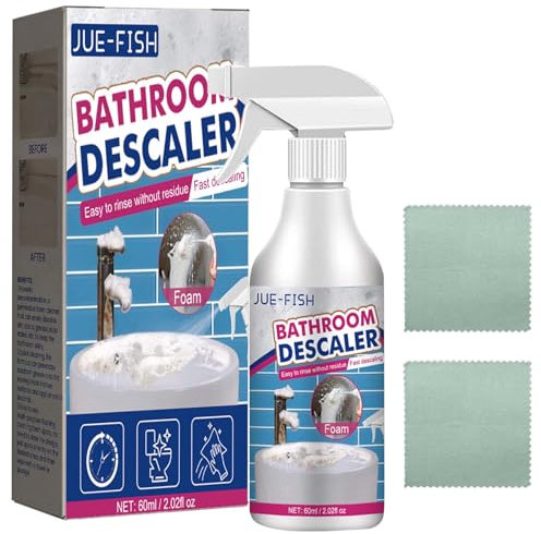 Gienslru Acssart - Descalcificador de baño, descalcificador de baño Jue-Fish de 2.1 onzas, limpiador de manchas difíciles, spray de espuma descalcificador de baño multiusos, con accesorios de limpieza