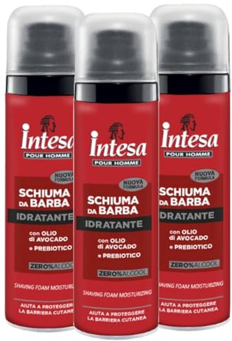 Intesa Pour Homme Feuchtigkeitsspendender Rasierschaum mit Avocadoöl und Präbiotikum 50 ml für unterwegs (3 Einheiten)