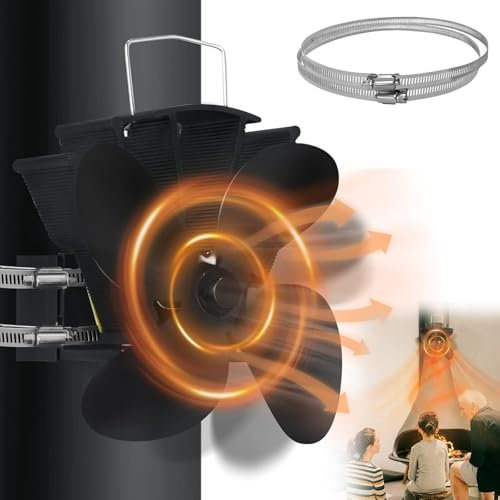 LZQ Ventilateur de cheminée à 4 pales - Sans courant - Silencieux - Pour poêles à bois, bois de chauffage, foyer, tuyau de poêle