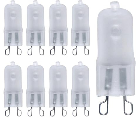 UGEFKMQ 10PC Halogen Leuchtmittel G9 230V 25W T4 JCD Typ Warmweiß Milchglas Xenon Kleine Halogen Glühbirne G9 120V 40W Dimmbar 230V-25W