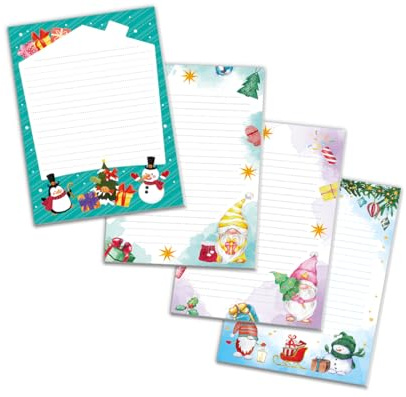 4 Blöcke Notizblock liniert Weihnachtsbriefpapier Weihnachten Weihnachtspapier Brief an Weihnachtsmann Kindermotiv für Mädchen Jungen (4 Blöcke/Variante 6 mit je 25 Blätter in A5-Format)