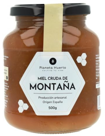 PLANETA HUERTO | Miel Cruda de Montaña 500 gr 100% Natural y Pura - Miel Cruda Sin Filtrar ni Pasteurizar, Producción Artesanal en España con Polinización Silvestre de Fabáceas