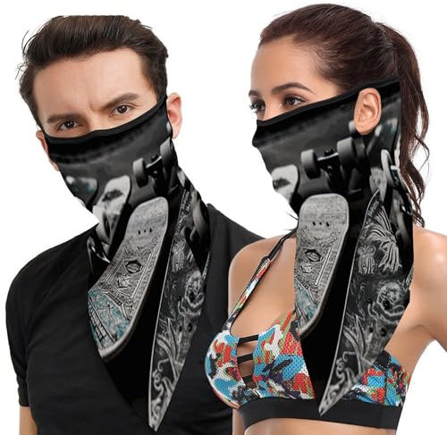 HKMNTGD Demi-masque cache-cou pour homme et femme - Deux petits lapins mignons - Cache-cou imprimé squelette, Planches de skateboard, Taille unique