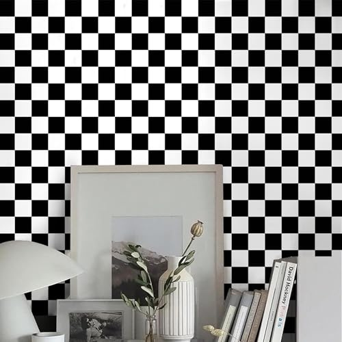 ICYEHAO Papier Peint Géométrique Noir et Blanc 44x500cm Mosaïque Adhésif Meuble Chambre Cuisine Salon Salle de Bain Toilette