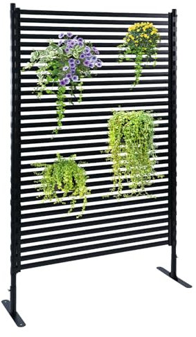 FOLLOOK Fence Privacy Screen Freestanding, Decorative Outdoor Privacy Panels Screens for Balcony Patio Backyard, Garden Fence for Outside, Black