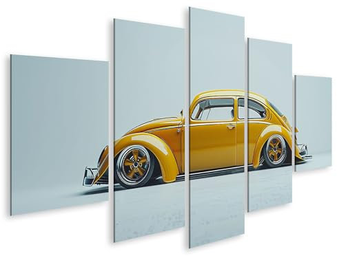islandburner Bild auf Leinwand Gelber Klassischer VW Käfer in Retro Optik für Wohnzimmer Autoliebhaber Oldtimerwerkstatt Bilder Wandbilder Poster
