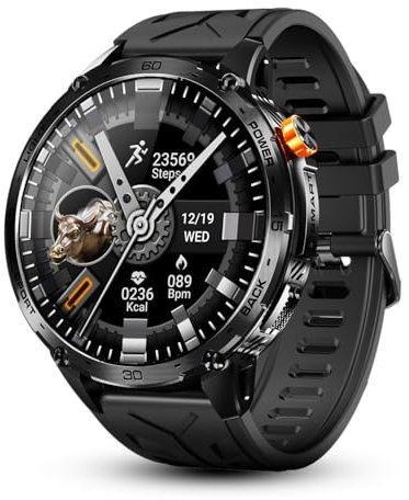 ALPHAGEAR Alpha Smartwatch for iPhone & Android, Answer/Make Call, 24/7 Wellness Tracker, 1.75 AMOLED Screen, 7-10. Days Battery, with LED Flashlight (2X Screen Protector)