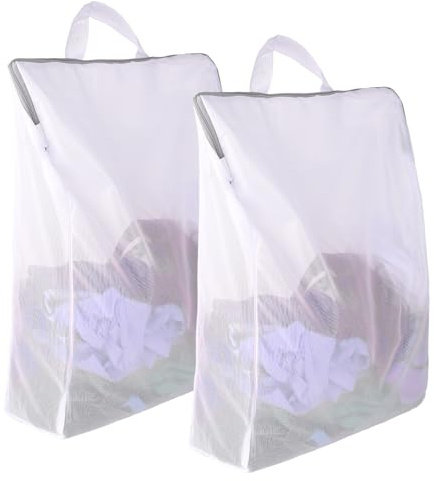 BOHUIZ 2Pcs Large Mesh Laundry Bags with Zipper, 20X16 Inch Net Laundry Bag Reusable Laundry Bags Washing Bag with Handles for Delicates Clothes College Dormitories Apartments(Fine Mesh)