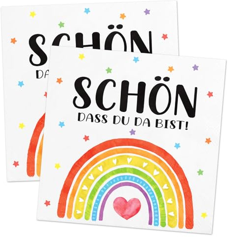 LOHAME 40 Stück Regenbogen Servietten Schön Dass Du Da Bist Tischdeko 33 x 33 cm Bunte Regenbogen Papierservietten Partyzubehör für Jungen Mädchen Einschulung Geburtstag Kommunion Taufe Babypartys