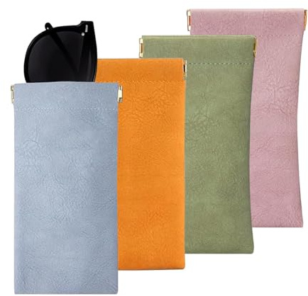 KEWUF 4 Pezzi Custodia Occhiali Morbida, Porta Occhiali da Borsa, Custodia Occhiali da Sole, Custodia in Pelle per Occhiali da Presbite, Resistente ai Graffi e Portatile, Morbida, Unisex