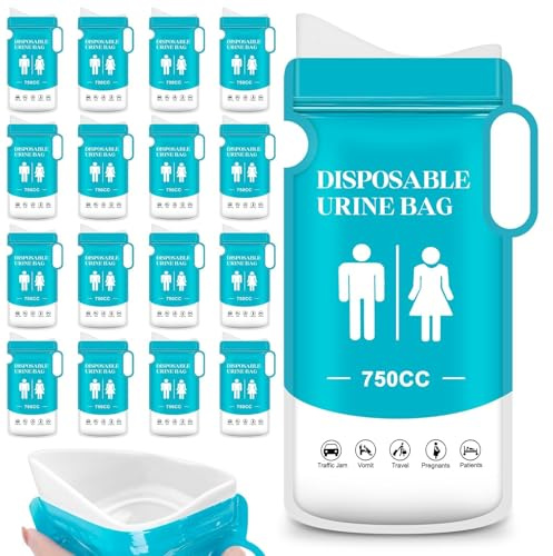 Ruryxel 16 Stück Einweg-Urinbeutel für Unterwegs, Gel-Urinbeutel 750ml, Tragbare Natursekt Beutel mit Griff, Einweg Urinbeutel für Camping Toiletten, Erbrochene Beutel,Reisetoilette,Reisen, Stau