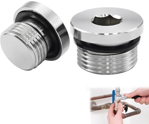 2 Piezas Tapon Radiador Calefaccion Tapones Ciegos de 1/2 Pulgadas, Tapa Roscada Hexagonal, Tapón de Sellado de Acero al Carbono con Junta, para Sellar Tuberías y Radiadores