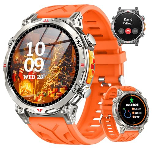 Rmana Reloj Inteligente Hombre, GPS Integrado Militar Smartwatch AMOLED 1,56 Pulgadas con Llamadas Bluetooth, 650mAh, Brújula/Altitud, 100+ Modos Deporte, Monitor Cardíaco 24h(iOS/Android) (Casual)