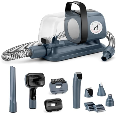 Ufesa Pet Buddy Groom Aspirateur de Poils d’Animaux 10 en 1, 3 Niveaux d’Aspiration, Brosse pour Chiens et Chats, Tondeuse Rechargeable, Réservoir 2L, Aspirateur Multifonction pour Soins des Animaux