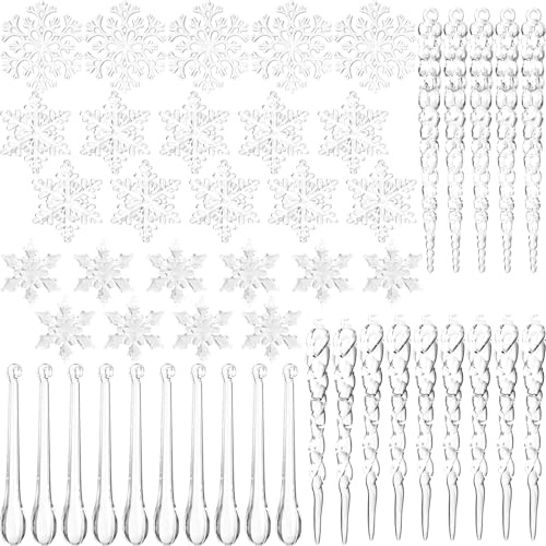 NEBURORA 50 Pcs Transparent Acrylic Snowflake Icicle Pendant Christmas Tree Icicles Snowflake Decorations set Christmas Party Decorations Winter Outdoor Supplies Home Decor