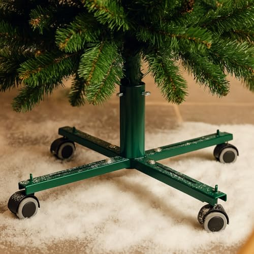 BAKAJI Base Albero di Natale in Ferro con Ruote, Supporto Versatile Regolabile Verde con Rotelle Piroettanti con Blocco e Attacco Universale, Resistente ed Ergonomico 59 x 44 x 19 cm