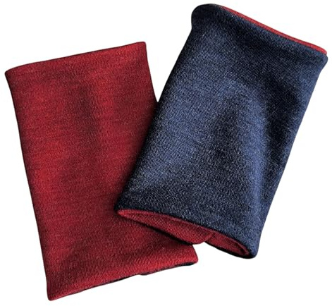 Britta Meier Merino Pulswärmer zum wenden, Unterarmstulpen Marke, Nähmanufaktur aus Ostfriesland (Helles-Bordeaux-Blau)