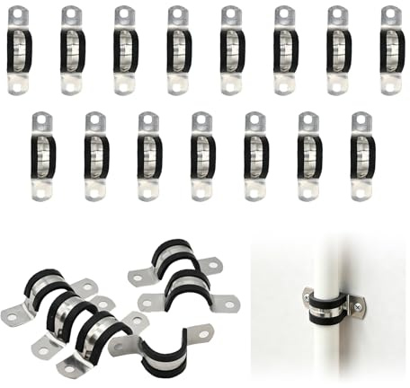 15 Pièces Colliers de Serrage en U 20mm Acier Inoxydable 304 avec Insert en Caoutchouc, U-Tube Pince Anneau Tuyau,Colliers de Serrage en U pour la Fixation de Tuyaux, de Câbles