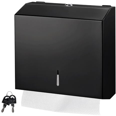 Distributeur Essuie Main Mural,28.2×26.2×10CM Distributeur Papier Essuie Main Acier Inoxydable,istributeur De Serviettes en Papier Mural pour Sablé Anti-Traces De Doigts,Espaces Publics,Hôtels(Noir)