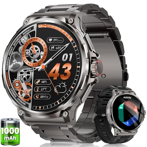 Reloj Inteligente Hombre con 1000mAh Batería, 1.92 AMOLED, 5ATM Impermeable Smartwatch Militar con Llamadas, 120+ Modos Deportivos, 24/7 Pulsómetro/Sueño/Podómetro Pulsera Actividad Android iOS Negro
