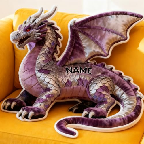 HCLRIU Personalisiertes Kissen in Form eines Drache, Plüschkissen mit individuellem Namen, geeignet für Betten, Sofas, Schlafzimmer und Wohnzimmer Geschenk für Geburtstag, Weihnachten, Ostern
