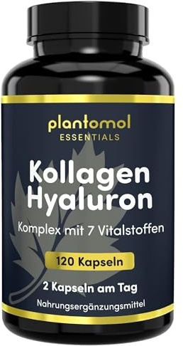 1000mg Kollagen Kapseln hochdosiert + 150mg Hyaluronsäure pro Tagesdosis, mit Biotin Zink & Vitamin C - 2 Monatsvorrat an Kollagen Hyaluron Kapseln - plantomol® Essentials