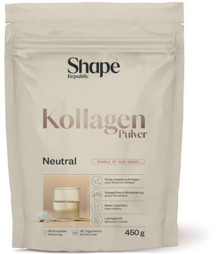 SHAPE REPUBLIC Kollagen Pulver 450 - Premium Kollagenpeptide Typ 1 & 3 - Bioaktives Kollagen Hydrolysat - Gute Löslichkeit