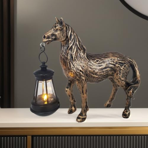 YZYOE Linterna de caballo bronce antiguo solar, resina de decoración jardín linda retro caballo luz animal, anochecer inalámbrico al amanecer luz led impermeable.