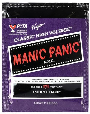 Manic Panic Pouch Purple Haze Semi-Permanent Hair Dye (50ml) | Travel & Airline Friendly Sample Size Taster Semi-Permanent Hair Dye - Pigmented Formula Lasts 4-6 Weeks - On The Go Colour