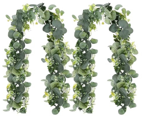 RUNEAY 2 Stück Eukalyptus Girlande 1,8m Künstliche Girlanden Eukalyptus Kunstpflanzen für Hochzeit Tisch Frühlingsgirlande