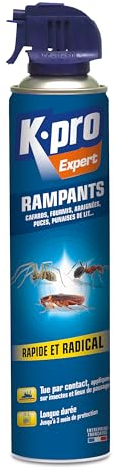 K.Pro Expert - Spray Aérosol Insectes Rampants - Elimine Immédiatement Les Cafards, Fourmis, Araignées, Puces, Punaises de Lit - Effet Longue Durée - Ergonomique - Technique Professionnelle - 400 ML