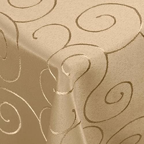 DecoHomeTextil Kringel Tischdecke Eckig 110 x 140 cm Nougat | schwere Qualtität, glänzend, Ornamente, Damast Tafeldecke