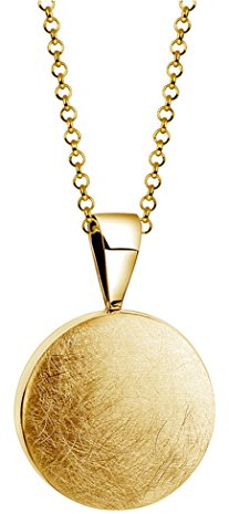 Nenalina Damen Halskette mit Kreis Anhänger gebürstet (13 mm) in Goldfarben, Münzanhänger mit Kette, Goldkette für Frauen und Mädchen, Coinkette vergoldet, 925 Sterling Silber, Länge 45 cm, KAS-040