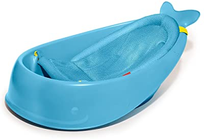 Skip Hop Moby Babybadewanne 3-in-1 mit Smart Sling – Neugeborenen- & Kleinkind-Badewanne 0–11 kg – Anti-Rutsch, ergonomisch, BPA-frei, platzsparend, Blau – für Jungen & Mädchen