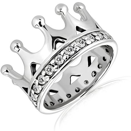 WithLoveSilver 925 Sterling Silver King Crown Design CZs Line Ring (9)