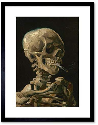 Katouigb Van Gogh Head Skeleton Burning Cigarette Framed Wall Art Print