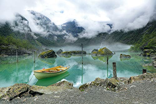 1art1 Seen XXL Poster Bergsee Idylle Mit Boot In Norwegen Plakat | Bild 120x80 cm