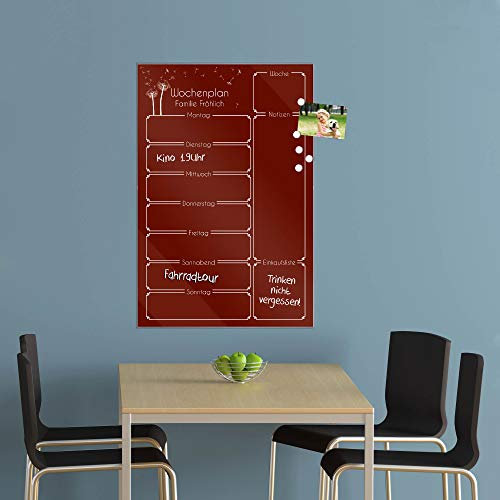 banjado Kalender beschreibbar aus Glas | Familienkalender 60cm x 40cm groß | Planer abwischbar mit Motiv Beere | Wochenplaner mit Notizen
