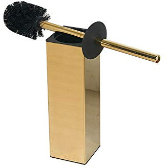 BGL Freestanding Solid Stianless Steel 304 Toilet Bowl Brush and Holder for Bathroom Storage and Organization - Space Saving, Sturdy, Deep Cleaning, Covered Brush (Gold)