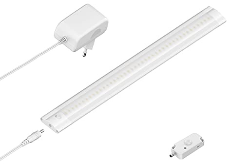 ledscom.de LED Unterbau-Leuchte SIRIS weiß matt mit Netzteil und Bewegungsmelder, flach, 30cm, 370lm, weiß