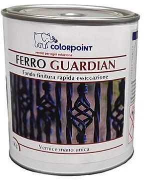 Color Point Ferro Guardian – Vernice Smalto per ferro con antiruggine – Mano Unica – A Rapida Essiccazione 1KG (Nero RAL 9005)