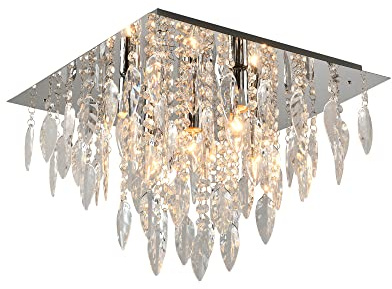 M2 OUTLETLED-Kornleuchter (silber) eckig, Chrom, Ø42cm, klar mit Besätzen