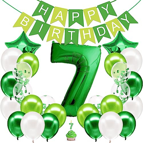 envami® Geburtstagsdeko Jungen Grün Zahl 7. Geburtstag Junge Happy Birthday Deko Folienballon 7 Luftballon 7. Geburtstag Kindergeburtstag Deko 7.