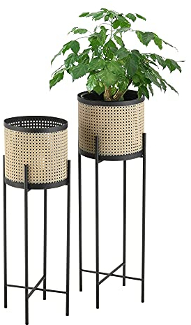 [en.casa] Pflanzständer Colfontaine 2er Set Blumenständer-Set Pflanztopfhalter in 2 Größen Metall Schwarz Sandfarben