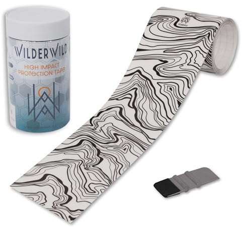 WilderWild Bike Frame Protection Tape- High Impact Clear Vinyl Wrap Includes Tool (4”x72) Bicycle Frame Protector, Mountain Bike Frame Guard Chainstay Protector (Topographic Marble)