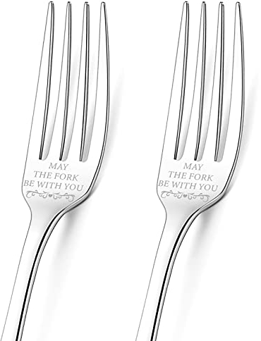 GLOBLELAND 2 Stück May The Fork Be With You Tafelgabeln Gravierte Gabeln mit Geschenkbox Edelstahl Dinner Gabeln Lustige Gravierte Gabeln Tischgabeln für Freunde Familien Festival Geschenke