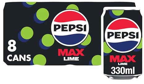 Pepsi Max Lime No Sugar Soft Drinks, 8 x 330ml
