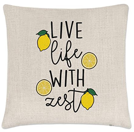 Gift Base Live Life With Zest - Federa per cuscino, motivo: Limone