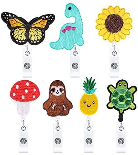 Niedlicher Ausweishalter mit 7 Mustern, einziehbarer Gürtelclip, leicht zu ziehendes Abzeichen für Krankenschwester, Büro, Schule (7 Muster)